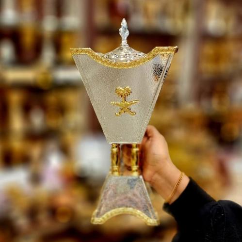 مبخرة فضي مذهبة ستيل فاخر سيفين ونخلة حجمين