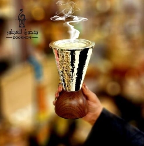 مبخر فضي ستيل مع خشبي حجم وسط