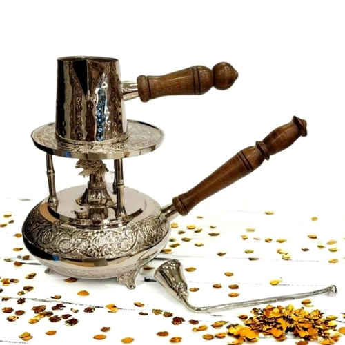 سبرتاية فضية موقد نحاس هندي لعمل القهوة