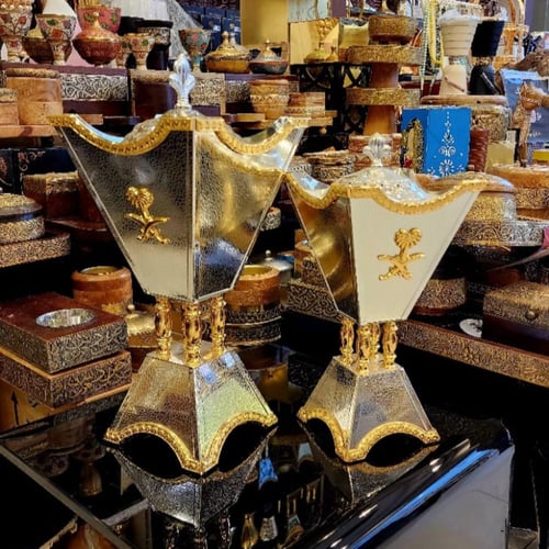 مبخرة فضي مذهبة ستيل فاخر سيفين ونخلة حجمين