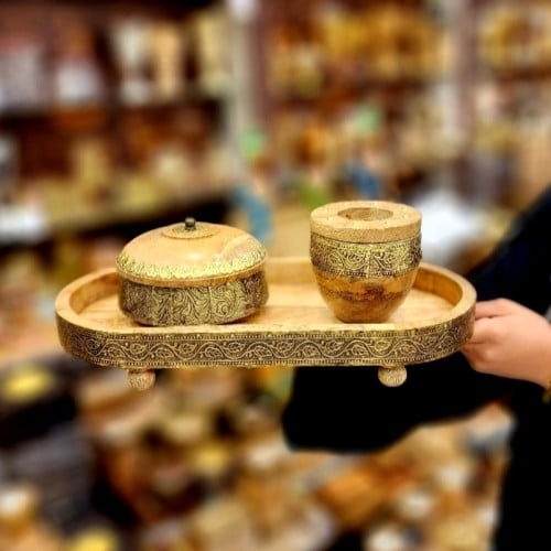 طقم مبخرة مع علبة للعود صناعة هندية يدوية حجم كبير