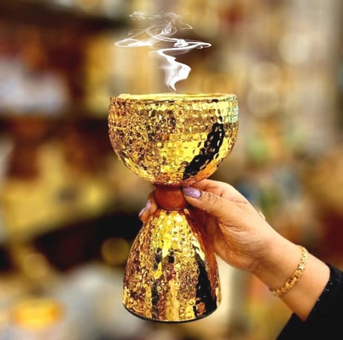 مبخر ستيل ذهبي خفيف حجم كبير حزام خشبي