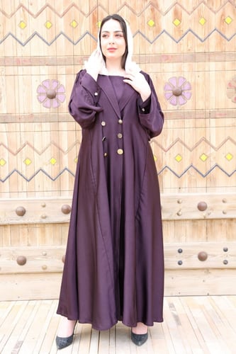 عباية جاكيت حرير مزينة بازارير لون بنفسجي قاتم