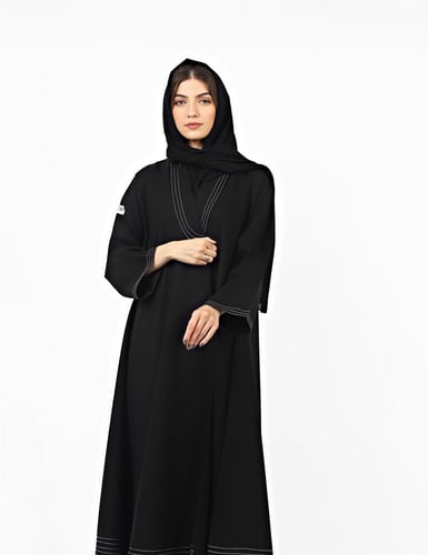 عباية كريب اندونيسي لون أسود تطريز ابيض