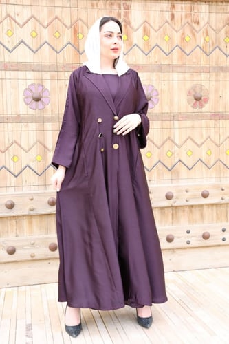 عباية جاكيت حرير مزينة بازارير لون بنفسجي قاتم