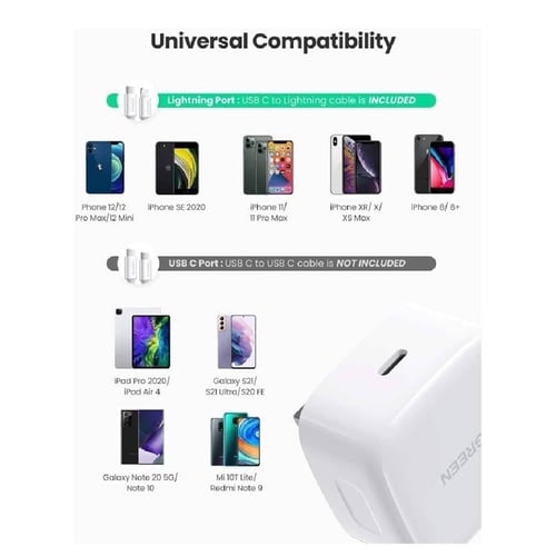 شاحن جداري يوجرين بمنفذ PD شحن سريع بقوة 20 واط -...