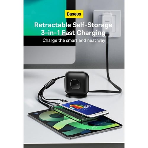 بيسوس كيبل شحن تايب سي 3في1 قابل للسحب 100واط 1.7م...