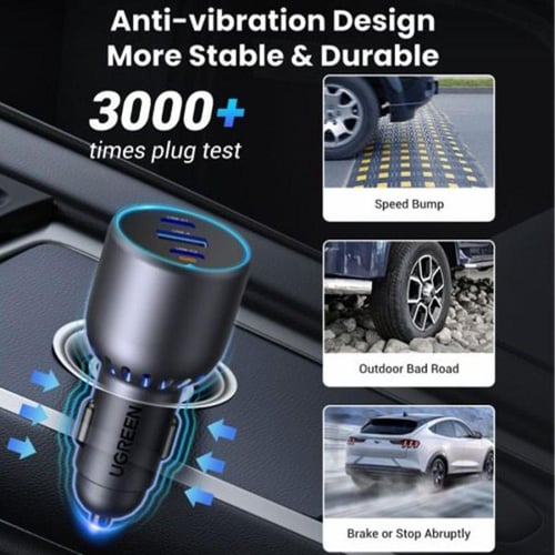 شاحن سيارة يوجرين بمنفذين USB-C وبمنفذ USB بقوة 75...