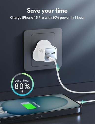 شاحن جداري راف باور بمنفذ تايب سي بقوة 30 واط - اب...