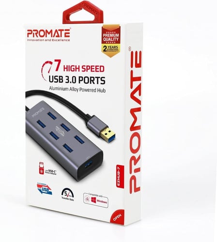 بروميت موزع USB مزود بعدد 7 منافذ - رمادي