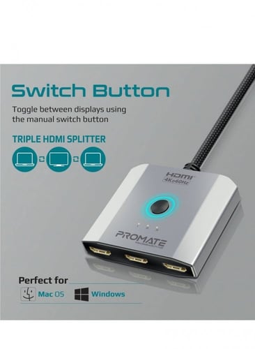 بروميت محول MediaSwitch-H3 وموزع منافذ HDMI 4K بإخ...