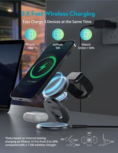 منصة شحن راف باور بريميوم ستاند وشاحن ماج سيف بقوة...