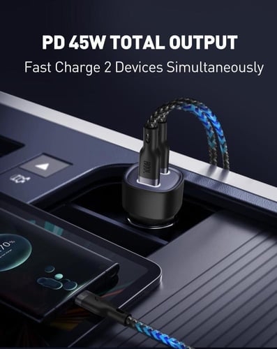 شاحن سيارة JODA بقوة 45 واط بمنفذين تايب سي - اسود