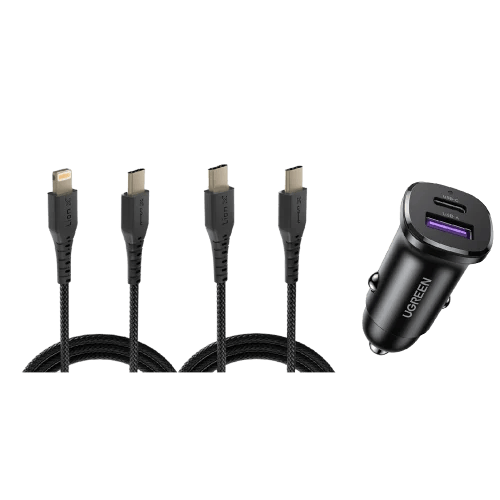 شاحن سيارة يوجرين 30 واط بمنفذ USB وتايب سي - أسود...