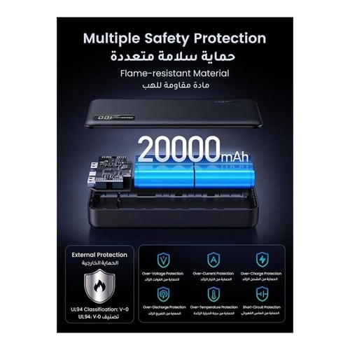 شاحن متنقل يوجرين بمنفذ USB-C ومنفذين USB بقوة 22....