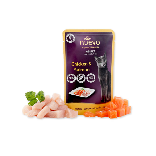 نويفو طعام رطب بنكهة الدجاج و السالمون للقطط 85 جم