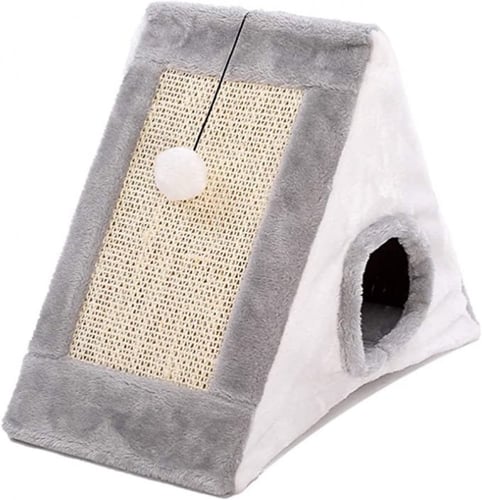 بيت مثلث مع لوح خدش رمادي 50x25x38سم