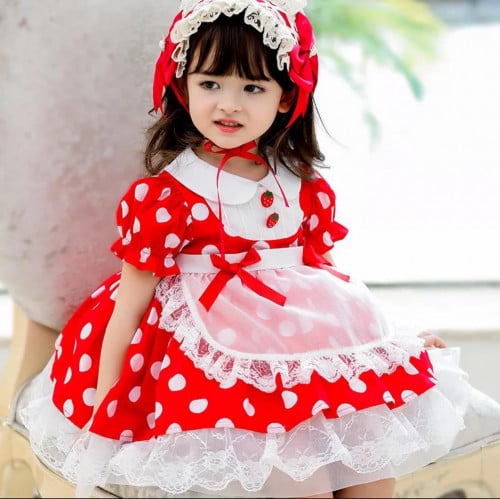 فستان احمر منقط ريفي