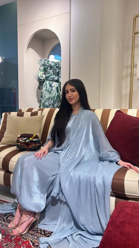 طقم عباية خلود شيفون سماوي