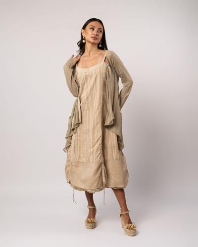 طقم فستان وكارديقان lauren vidal كاكي