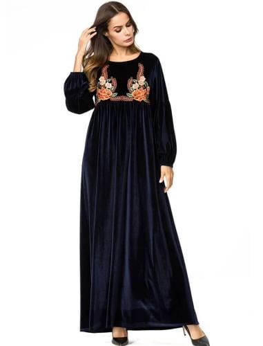 فستان مخمل أنيق من YIHENGMEI مطرز بالورد .