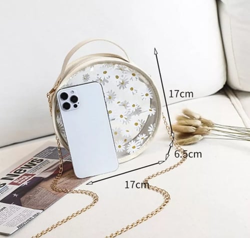 حقيبة يد وكتف صغيرة شفافة مزينة بالزهور ،