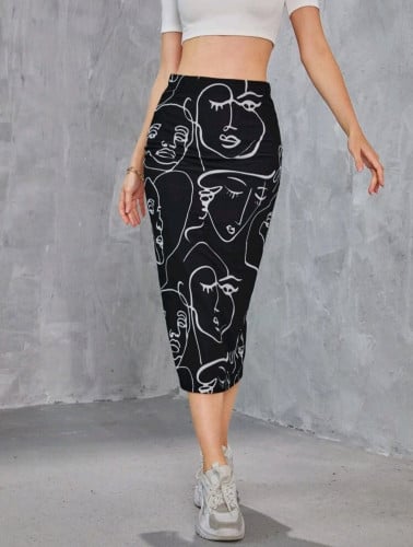 تنورة انيق ملاصقه للجسم برسومات عصرية