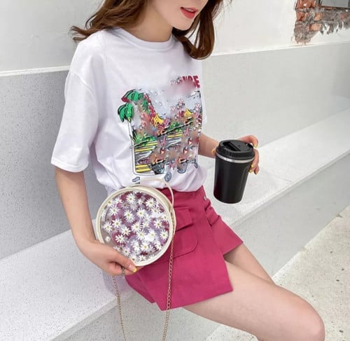 حقيبة يد وكتف صغيرة شفافة مزينة بالزهور ،