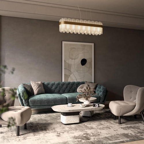 ثريا مودرن ذهبية كبيرة بزجاج بيضاوي