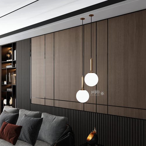 إنارة معلقة ذهبية زجاج كروي ابيض