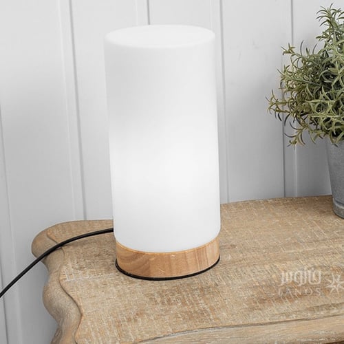 ابجورة طاولة اسطوانية بقاعدة خشبية