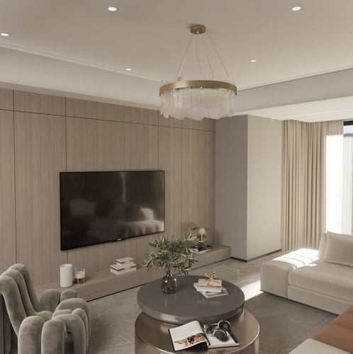 ثريا مودرن ذهبي بزجاج بيضاوي قطر 60 سم