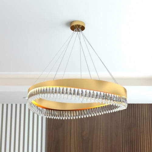 ثريا ذهبي مع كرستال شفاف حجم كبير