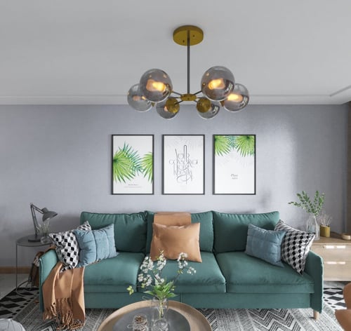 ثريا مودرن بقاعدة ذهبية و6 كرات زجاجية