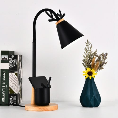 ابجورة سوداء بقاعدة خشبية مع علبة