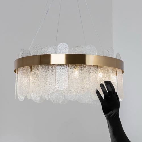 ثريا مودرن ذهبي بزجاج بيضاوي قطر 60 سم