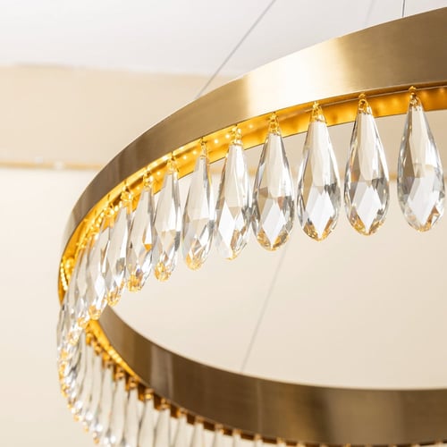 ثريا ذهبي مع كرستال شفاف حجم كبير