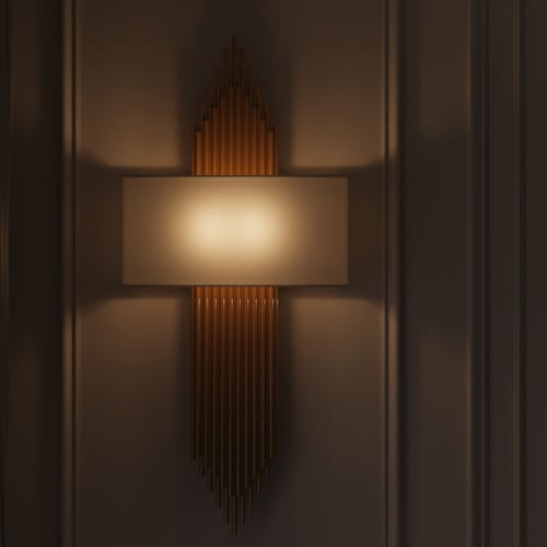 انارة جدار بجرم معدني ذهبي مع قمع قماشي