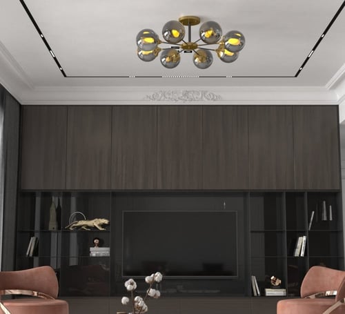 ثريا مودرن بقاعدة ذهبية و8 كرات زجاجية