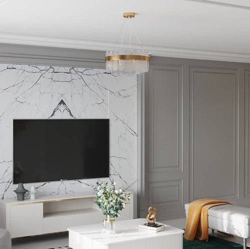 ثريا مودرن ذهبي بزجاج بيضاوي قطر 40 سم