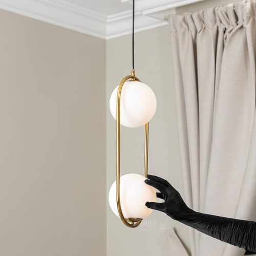 ثريا مودرن ذهبي بيضاوية مع لمبتين دوائر