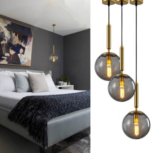 ثريا علاقي مفرد بزجاج رمادي شفاف