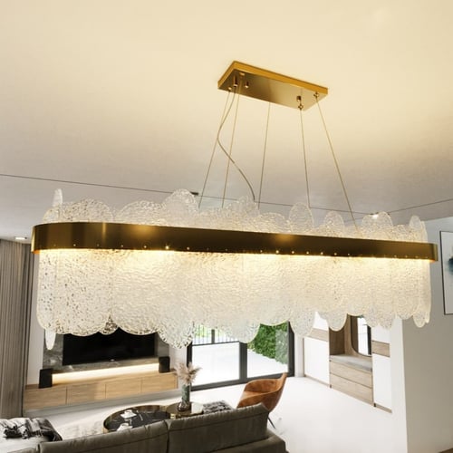 ثريا مودرن ذهبية كبيرة بزجاج بيضاوي