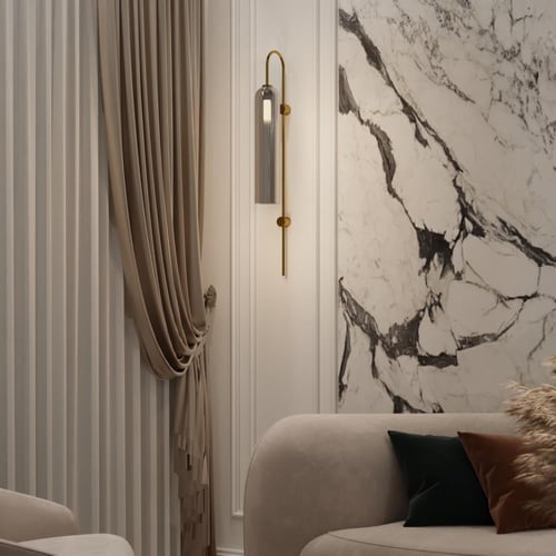 لمبة جدارية بقاعدة ذهبية زجاج رمادي