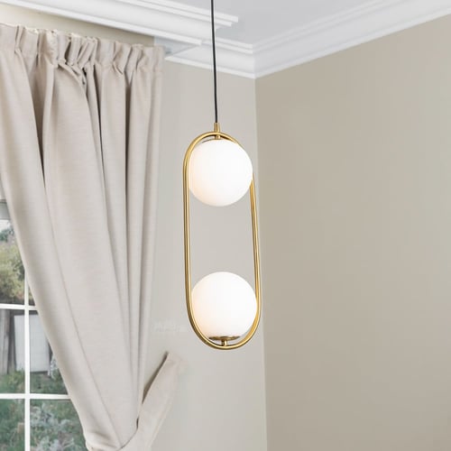 ثريا مودرن ذهبي بيضاوية مع لمبتين دوائر