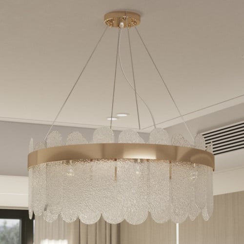 ثريا مودرن ذهبي بزجاج بيضاوي قطر 60 سم