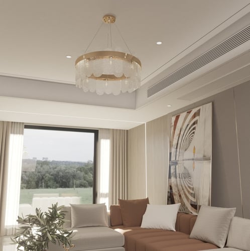 ثريا مودرن ذهبي بزجاج بيضاوي قطر 60 سم