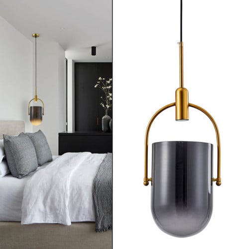 ثريا علاقي مفرد بزجاج رمادي شفاف