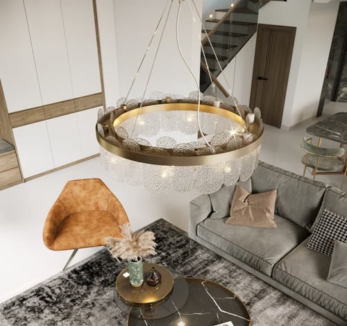 ثريا مودرن ذهبي بزجاج بيضاوي قطر 80 سم