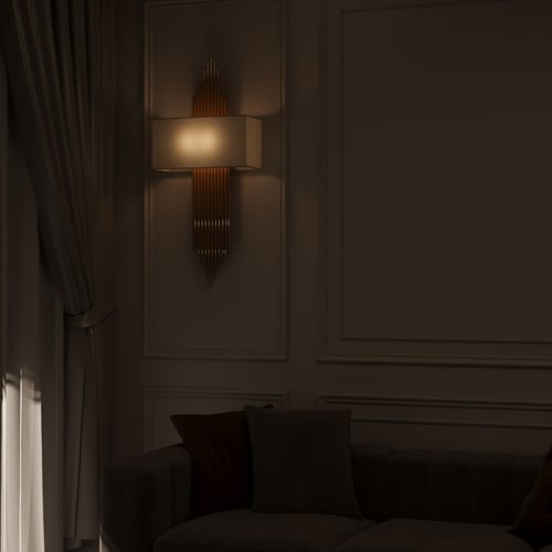 انارة جدار بجرم معدني ذهبي مع قمع قماشي